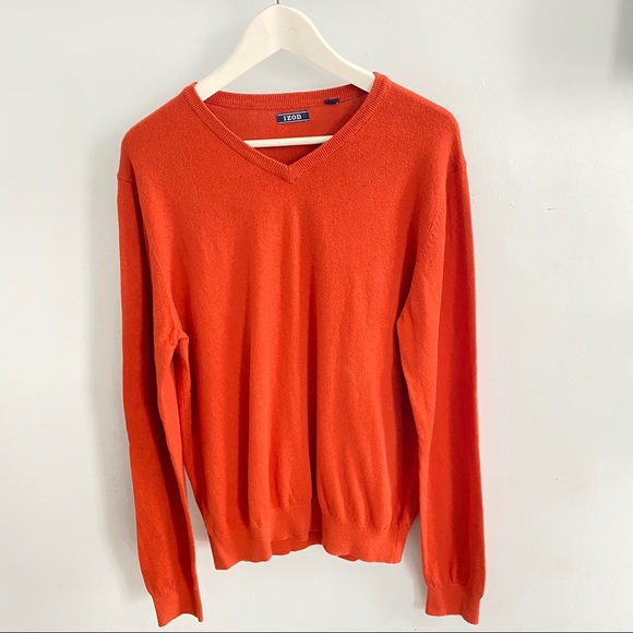 Izod Orange Pullover V Neck Sweater M - Picture 2 of 9
